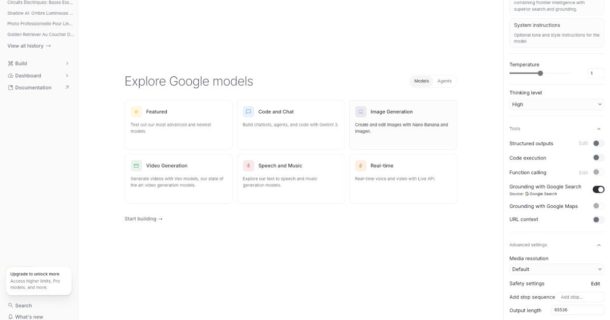 Capture d'écran de Google AI Studio